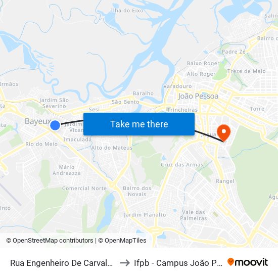 Rua Engenheiro De Carvalho, 358 to Ifpb - Campus João Pessoa map