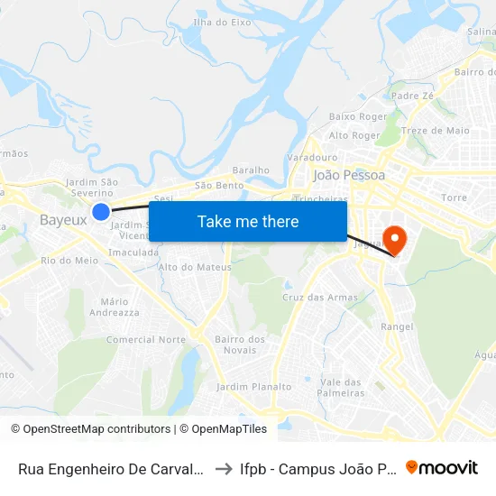 Rua Engenheiro De Carvalho, 128 to Ifpb - Campus João Pessoa map