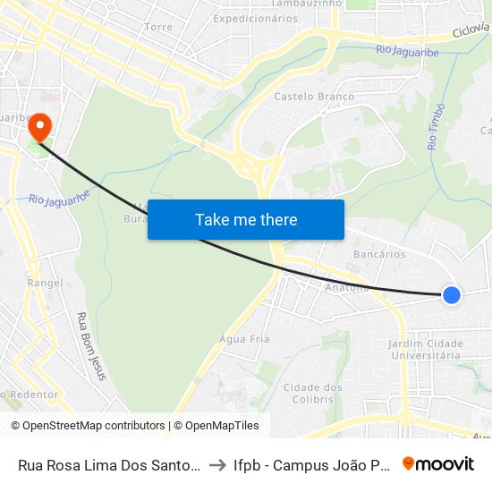 Rua Rosa Lima Dos Santos, 621 to Ifpb - Campus João Pessoa map