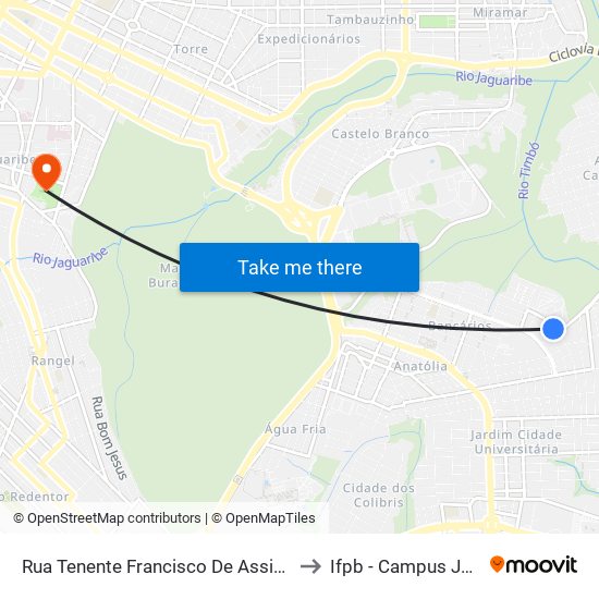 Rua Tenente Francisco De Assis Moreira, 280-336 to Ifpb - Campus João Pessoa map