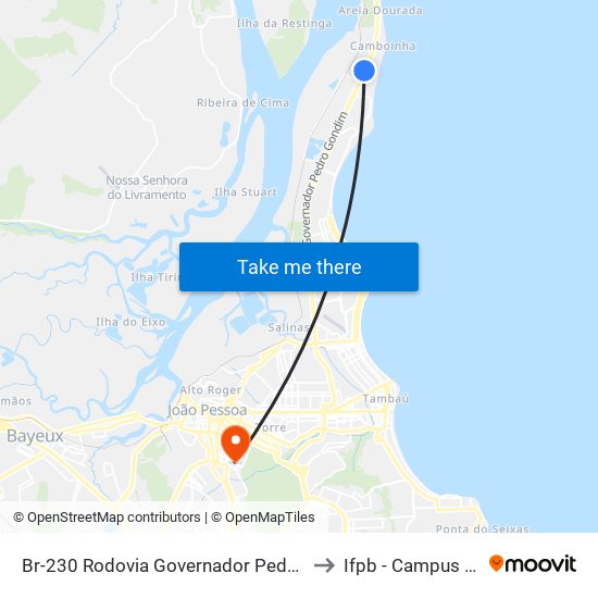 Br-230 Rodovia Governador Pedro Gondim, Km 5,2 Oeste to Ifpb - Campus João Pessoa map