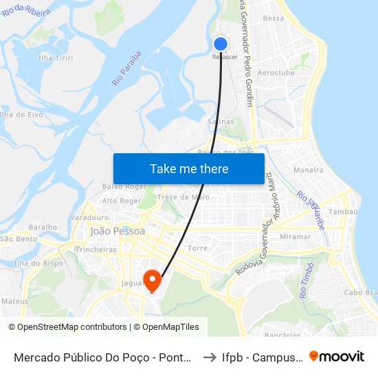 Mercado Público Do Poço - Ponto Final Da Linha 522 Renascer to Ifpb - Campus João Pessoa map