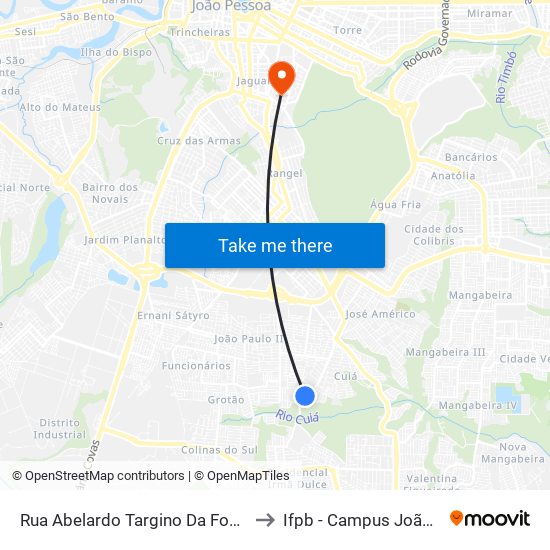 Rua Abelardo Targino Da Fonseca, 1236 to Ifpb - Campus João Pessoa map