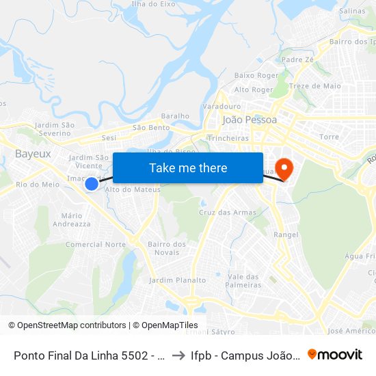 Ponto Final Da Linha 5502 - Imaculada to Ifpb - Campus João Pessoa map