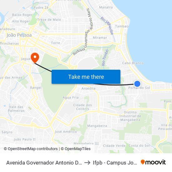 Avenida Governador Antonio Da Silva Mariz, 73 to Ifpb - Campus João Pessoa map