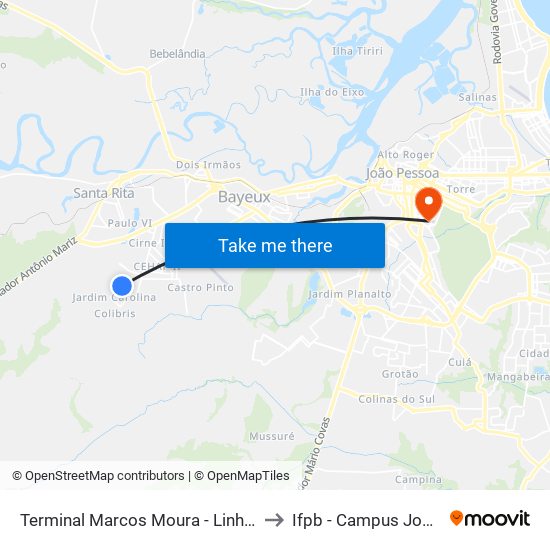 Terminal Marcos Moura - Linhas 5610/5613 to Ifpb - Campus João Pessoa map