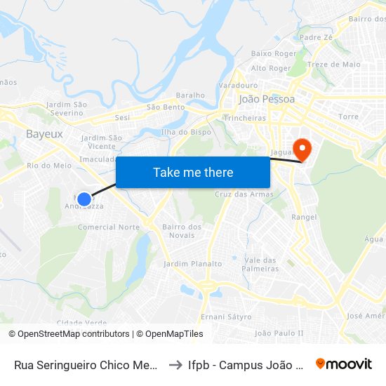 Rua Seringueiro Chico Mendes, 05 to Ifpb - Campus João Pessoa map