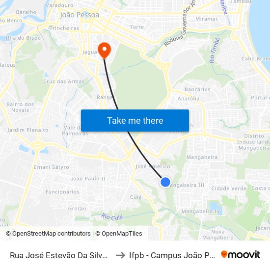 Rua José Estevão Da Silva, 1295 to Ifpb - Campus João Pessoa map