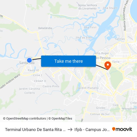 Terminal Urbano De Santa Rita | Sonho Dourado to Ifpb - Campus João Pessoa map
