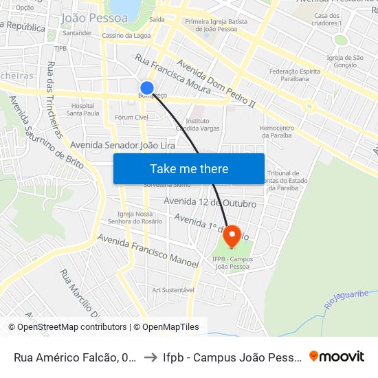 Rua Américo Falcão, 026 to Ifpb - Campus João Pessoa map
