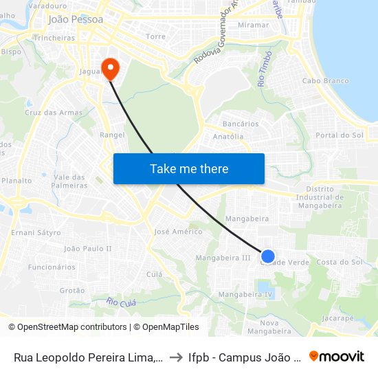 Rua Leopoldo Pereira Lima, 145-193 to Ifpb - Campus João Pessoa map