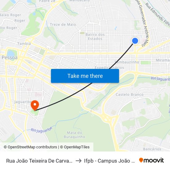 Rua João Teixeira De Carvalho, 2-74 to Ifpb - Campus João Pessoa map