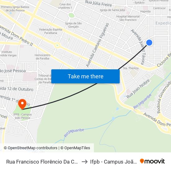 Rua Francisco Florêncio Da Costa, 117-223 to Ifpb - Campus João Pessoa map