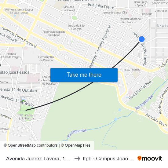 Avenida Juarez Távora, 1593-1653 to Ifpb - Campus João Pessoa map