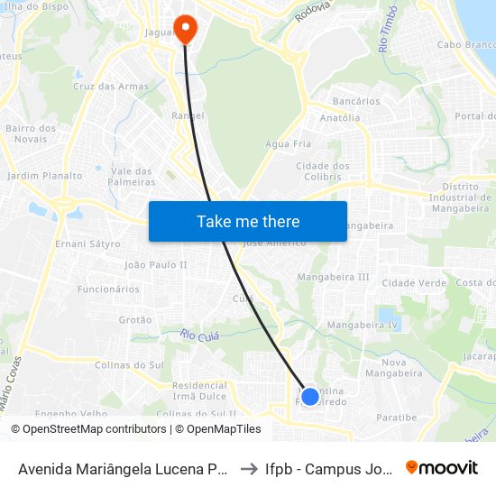 Avenida Mariângela Lucena Peixoto, 901-965 to Ifpb - Campus João Pessoa map
