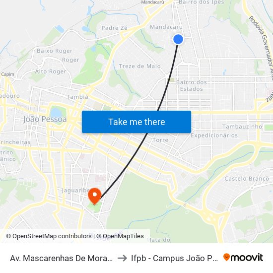 Av. Mascarenhas De Morais, 478 to Ifpb - Campus João Pessoa map
