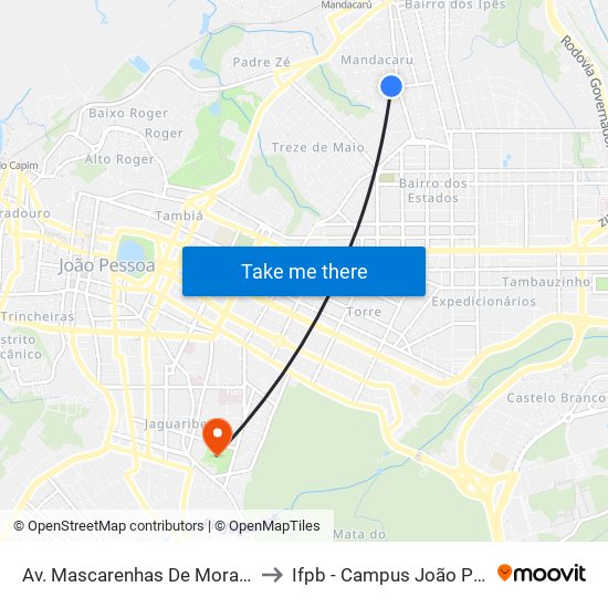Av. Mascarenhas De Morais, 371 to Ifpb - Campus João Pessoa map