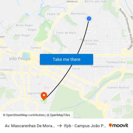 Av. Mascarenhas De Morais, 623 to Ifpb - Campus João Pessoa map