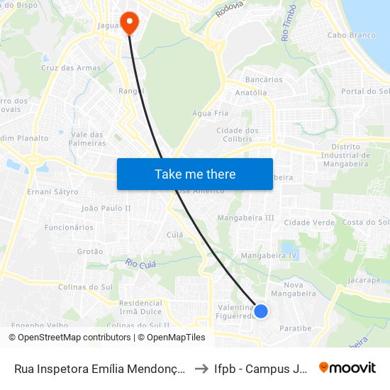 Rua Inspetora Emília Mendonça Gomes, 663-673 to Ifpb - Campus João Pessoa map