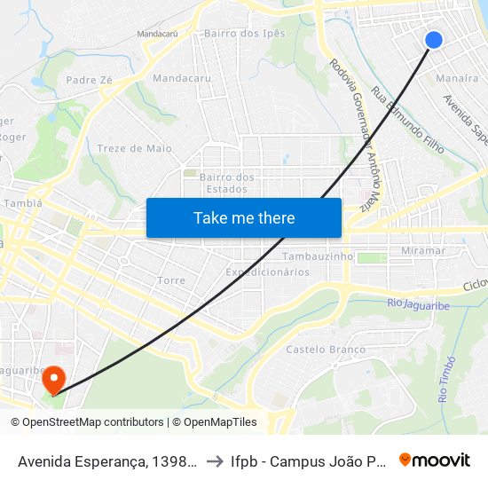 Avenida Esperança, 1398-1566 to Ifpb - Campus João Pessoa map