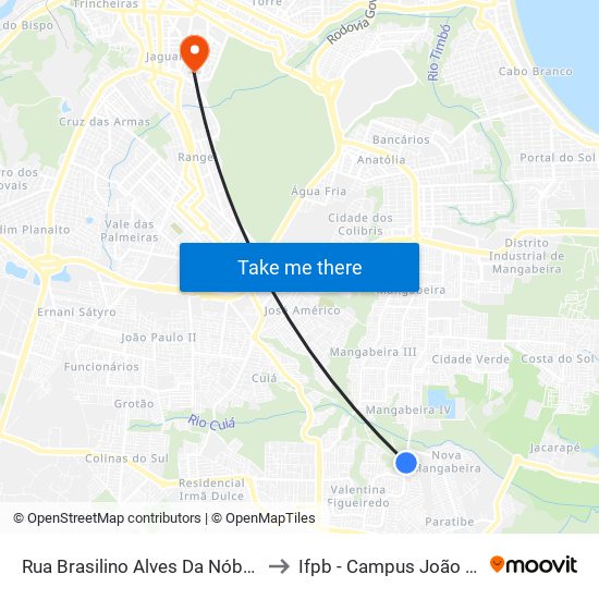 Rua Brasilino Alves Da Nóbrega, 274 to Ifpb - Campus João Pessoa map