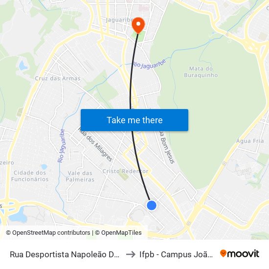 Rua Desportista Napoleão Duré, 362-430 to Ifpb - Campus João Pessoa map