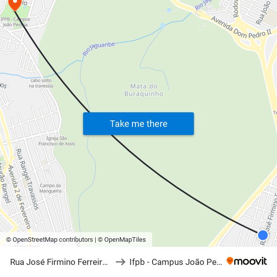 Rua José Firmino Ferreira, 955 to Ifpb - Campus João Pessoa map