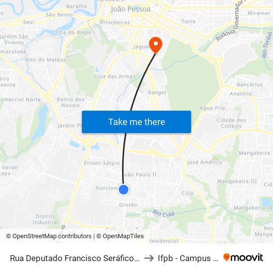 Rua Deputado Francisco Seráfico Da Nóbrega Filho, 54-104 to Ifpb - Campus João Pessoa map