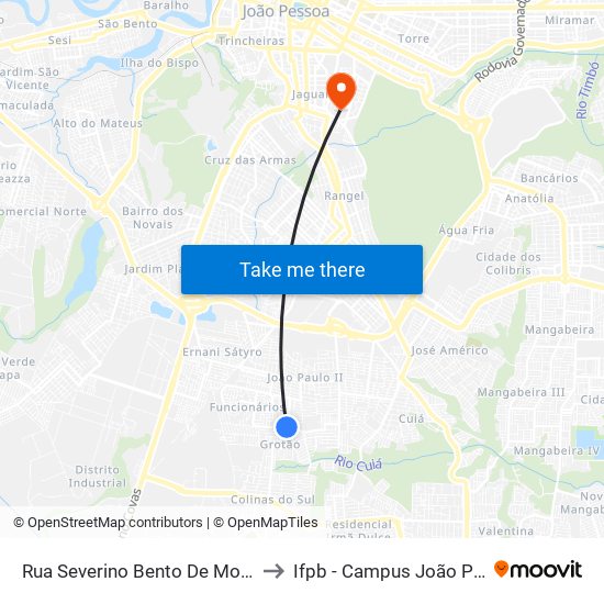 Rua Severino Bento De Morais, 39 to Ifpb - Campus João Pessoa map