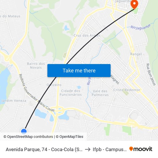 Avenida Parque, 74 - Coca-Cola (Sentido Bairro Das Indústrias) to Ifpb - Campus João Pessoa map