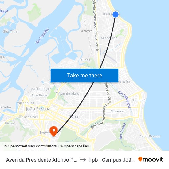 Avenida Presidente Afonso Pena, 575-663 to Ifpb - Campus João Pessoa map