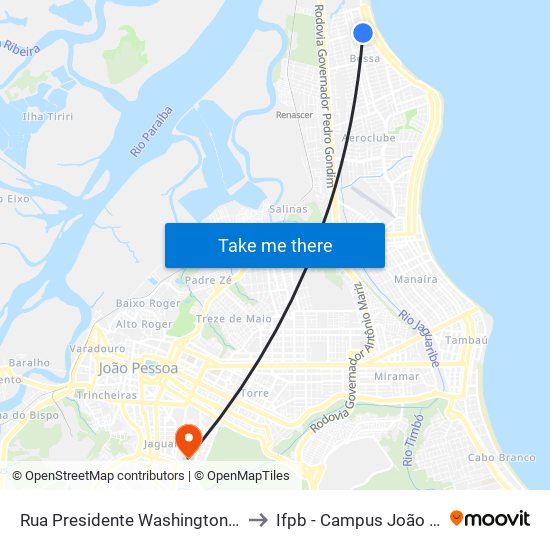 Rua Presidente Washington Luís, 209 to Ifpb - Campus João Pessoa map