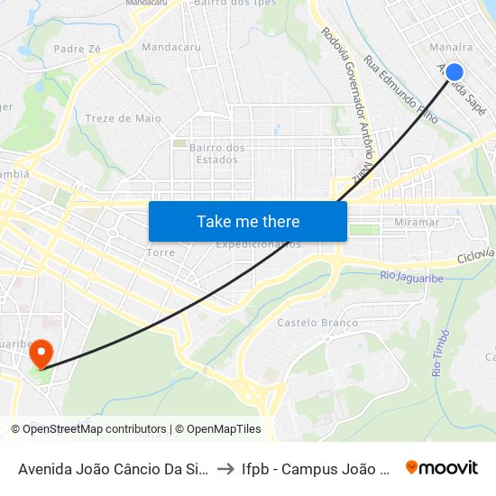 Avenida João Câncio Da Silva, 786 to Ifpb - Campus João Pessoa map