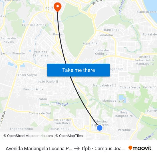 Avenida Mariângela Lucena Peixoto, 1451 to Ifpb - Campus João Pessoa map