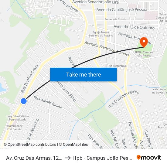Av. Cruz Das Armas, 1219 to Ifpb - Campus João Pessoa map