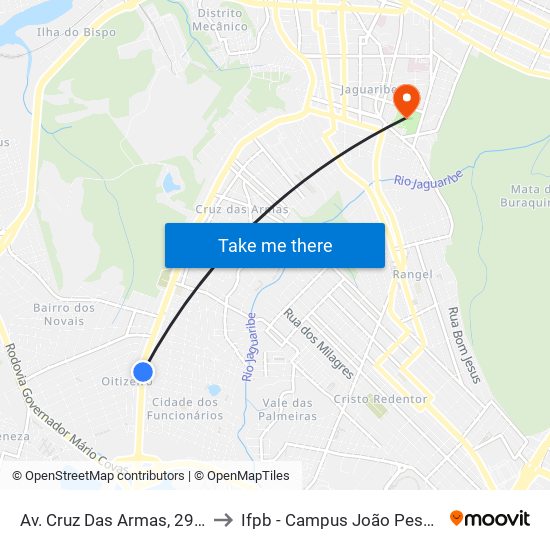 Av. Cruz Das Armas, 2951 to Ifpb - Campus João Pessoa map