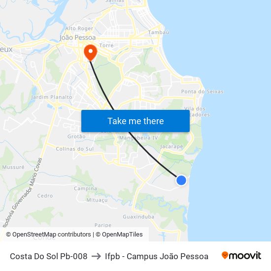 Costa Do Sol Pb-008 to Ifpb - Campus João Pessoa map