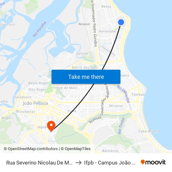 Rua Severino Nicolau De Melo, 246 to Ifpb - Campus João Pessoa map