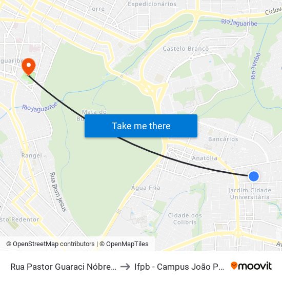 Rua Pastor Guaraci Nóbrega, 37 to Ifpb - Campus João Pessoa map