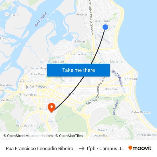 Rua Francisco Leocádio Ribeiro Coutinho, 747-829 to Ifpb - Campus João Pessoa map