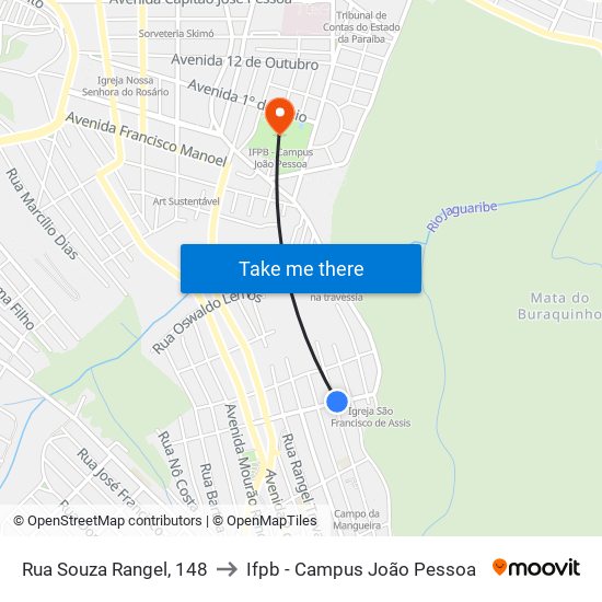 Rua Souza Rangel, 148 to Ifpb - Campus João Pessoa map