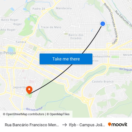 Rua Bancário Francisco Mendes, 212-304 to Ifpb - Campus João Pessoa map
