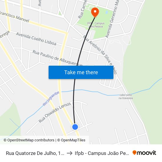 Rua Quatorze De Julho, 1-225 to Ifpb - Campus João Pessoa map