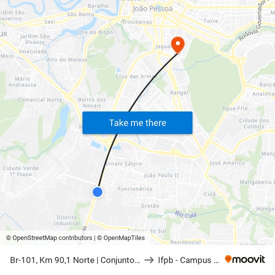 Br-101, Km 90,1 Norte | Conjunto Presidente Costa E Silva to Ifpb - Campus João Pessoa map