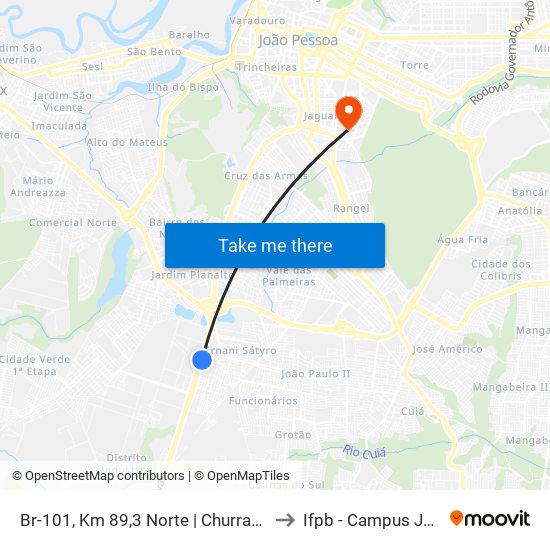 Br-101, Km 89,3 Norte | Churrascaria A Gauchinha to Ifpb - Campus João Pessoa map