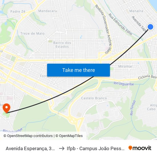 Avenida Esperança, 348 to Ifpb - Campus João Pessoa map