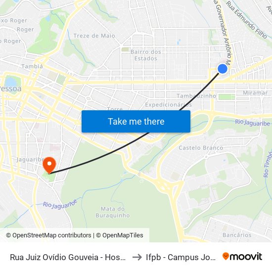 Rua Juiz Ovídio Gouveia - Hospital De Trauma to Ifpb - Campus João Pessoa map