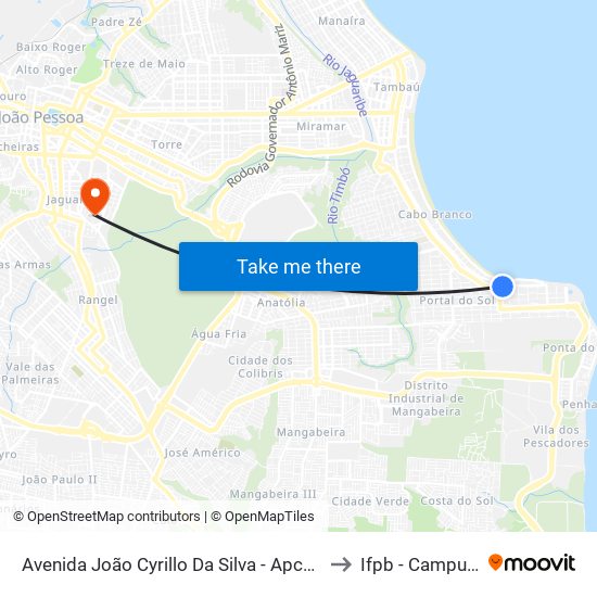 Avenida João Cyrillo Da Silva - Apcef Boate Da Caixa (Sentido Epitácio) to Ifpb - Campus João Pessoa map
