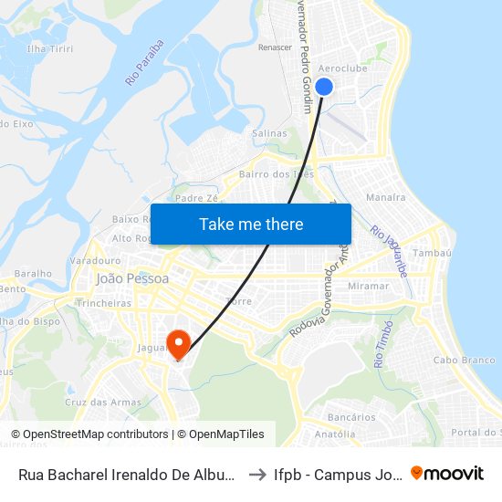 Rua Bacharel Irenaldo De Albuquerque Chaves, 2 to Ifpb - Campus João Pessoa map