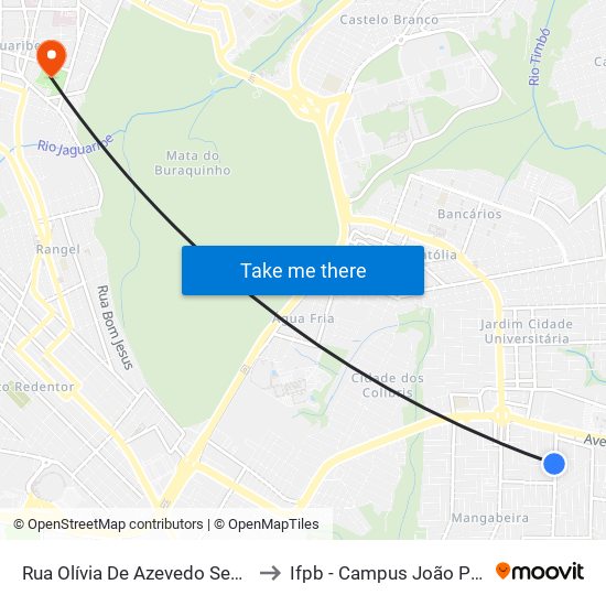 Rua Olívia De Azevedo Sena, 310 to Ifpb - Campus João Pessoa map